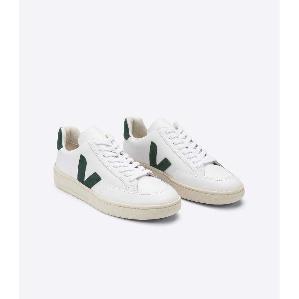 Veja V-12 LEATHER Sneakers Dames White/Green | NL 671KOR